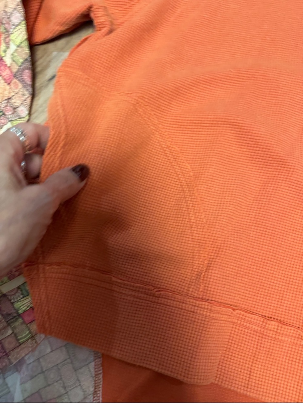 BlueVelvet NWT Orange Waffle Patchwork KAFTAN SLEEVES POCKETS Tunic Top - Picture 4 of 7